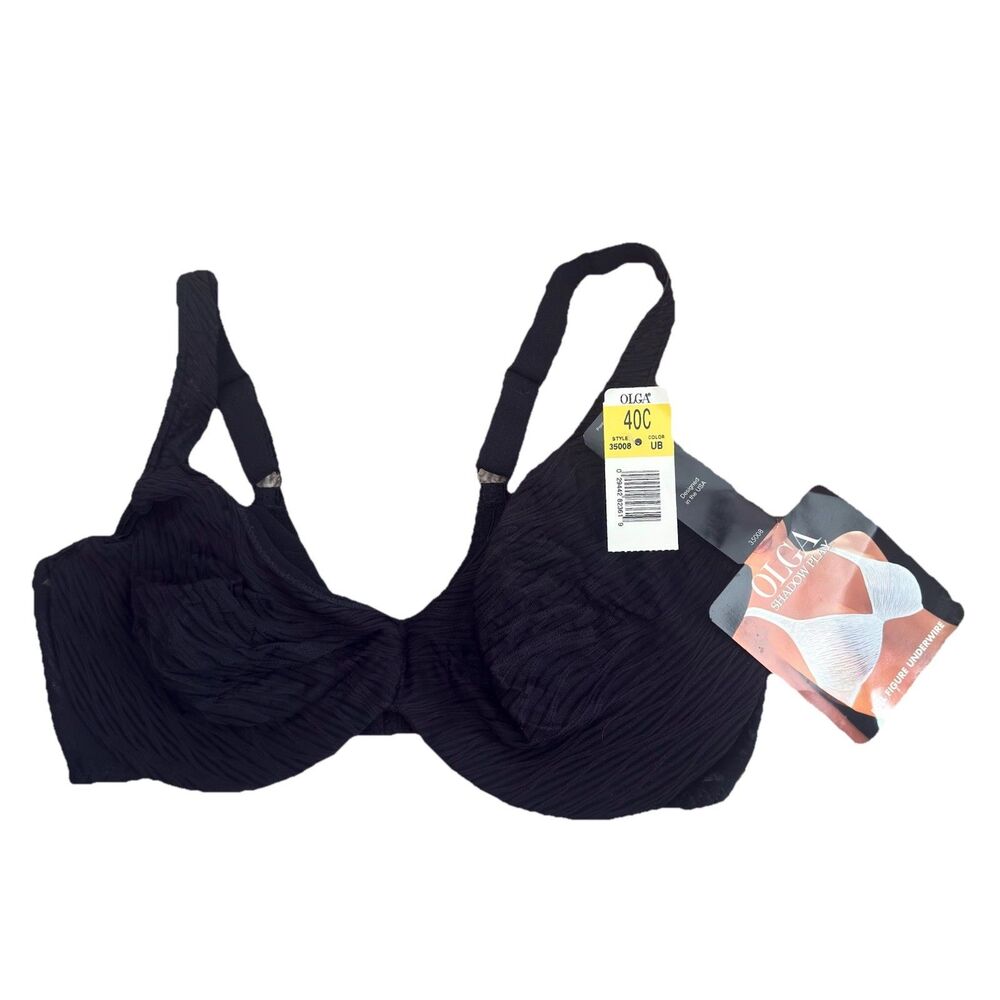 Olga Shadow Play Underwire Bra 35008 Black 40D NWT Full Coverage